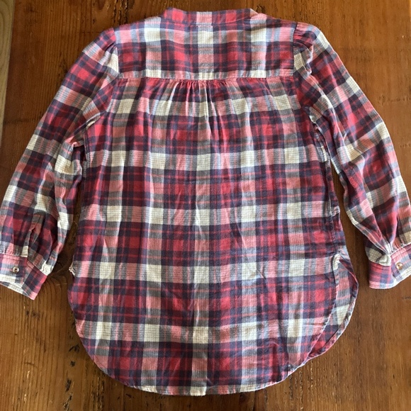 Anthropologie Plaid Button Down Woman's Flannel with Pockets 3/4 Sleeve 8 Petite - Picture 2 of 9